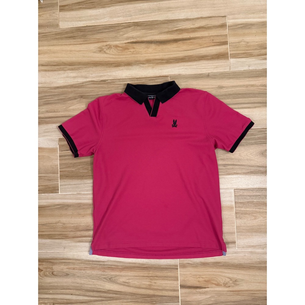 Psycho Bunny Mens Pima Cotton V-Neck Polo Shirt Pink Navy Size 6 L